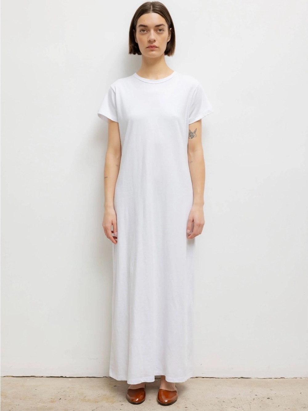 LESET White Short-Sleeve Crewneck Maxi Dress